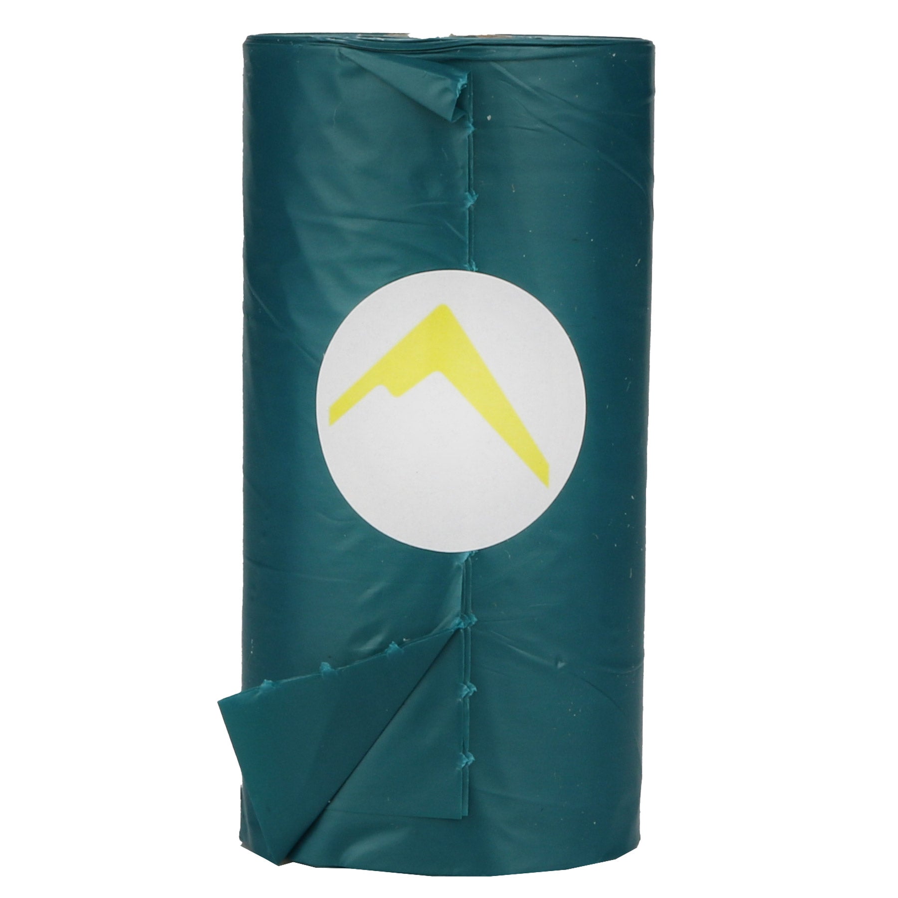 The Adventure Ready Packout Bags rolled up in a single roll with a white AR mountain logo sticker. The bags are AR green.