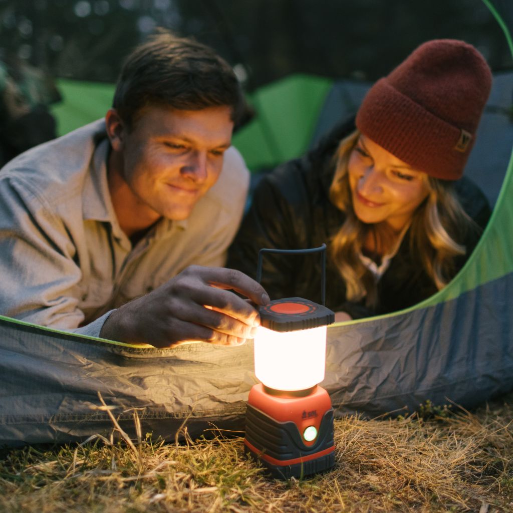 Camp Lantern 3D couple sitting in tent in front of lit lantern