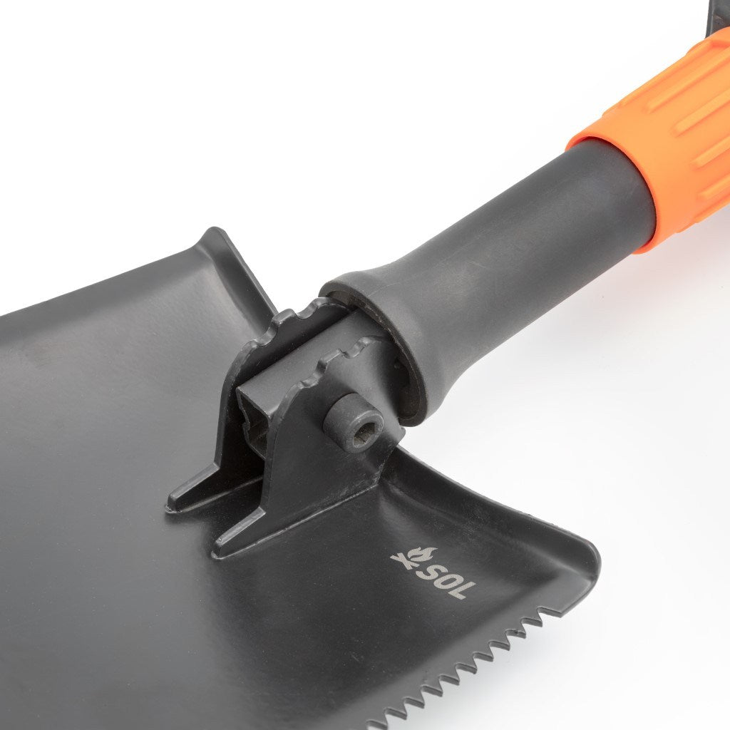 Packable Field Shovel close up of sawtooth edge