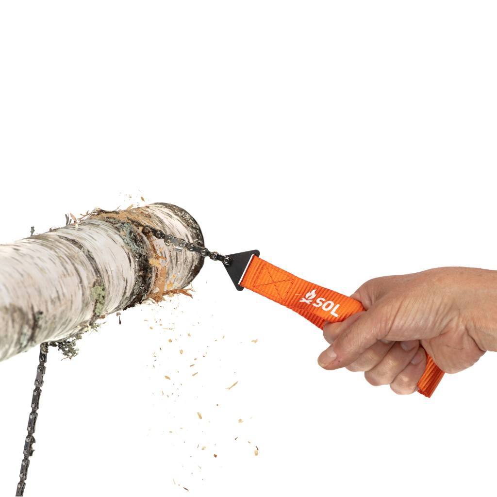 Pocket Chain Saw cutting a birch tree