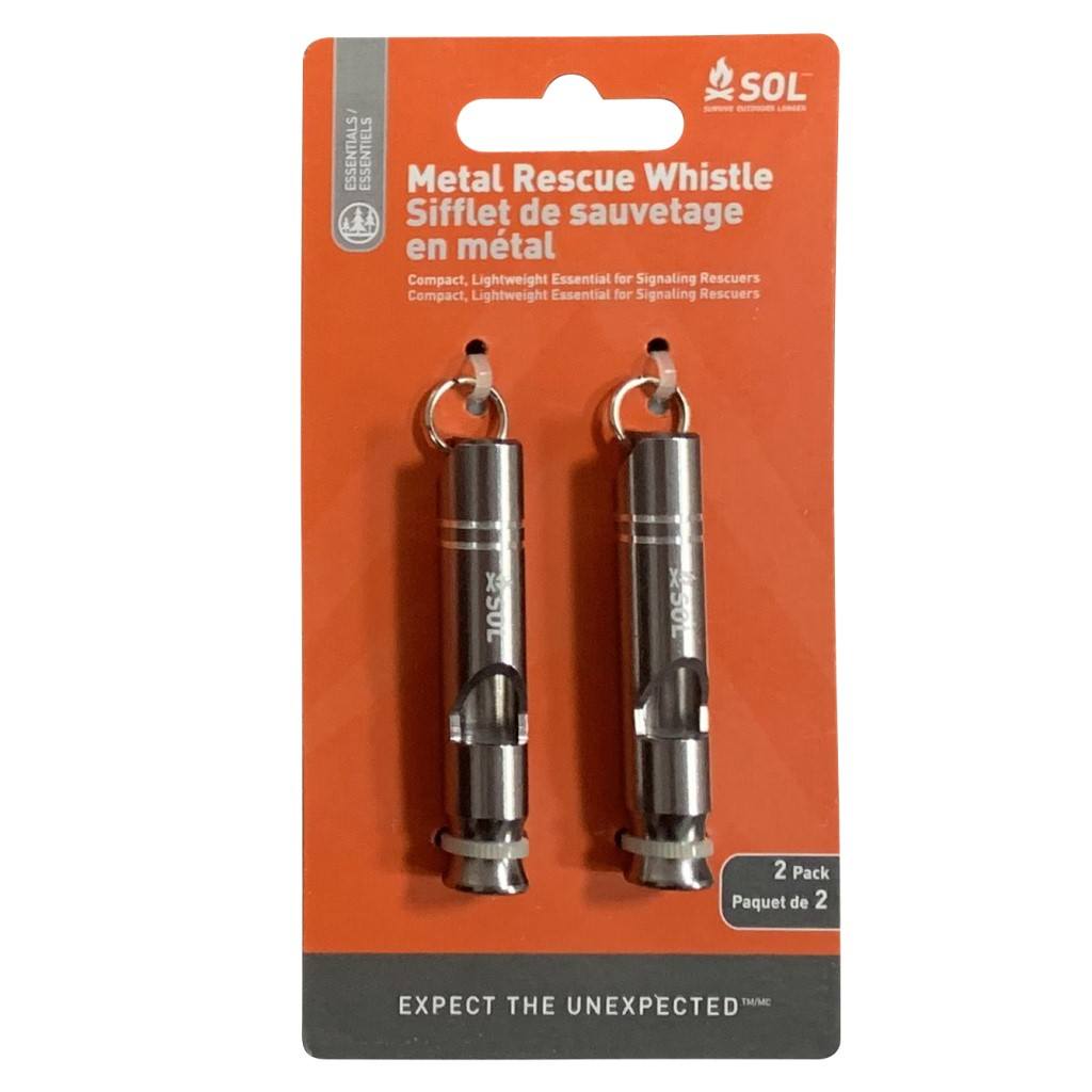 Rescue Metal Whistle, 2 Pack in packaging