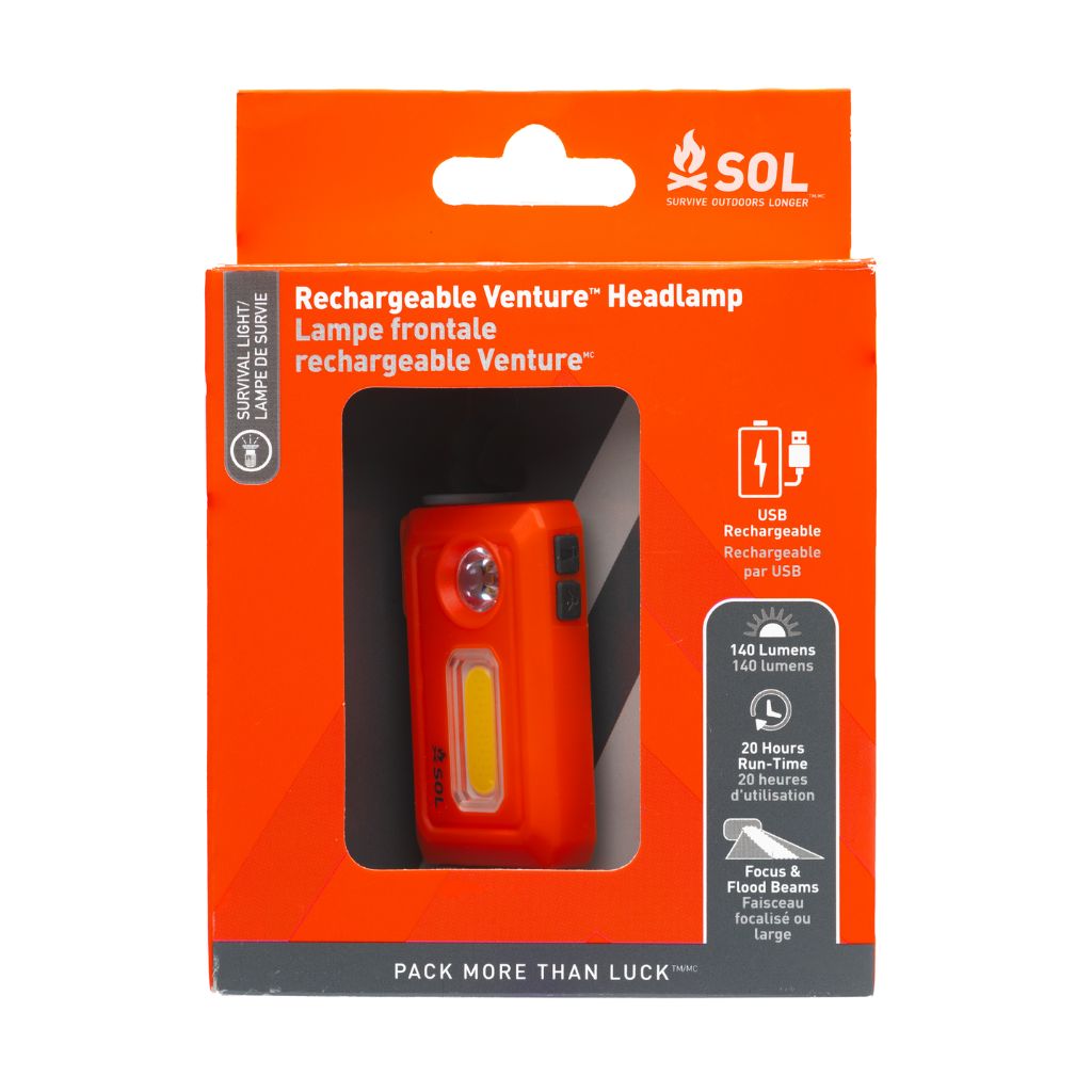 Venture Rechargeable Headlamp in packaging