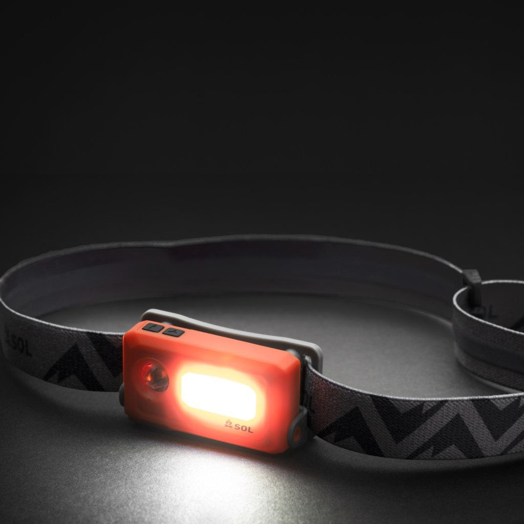 Venture Rechargeable Headlamp lit in the dark