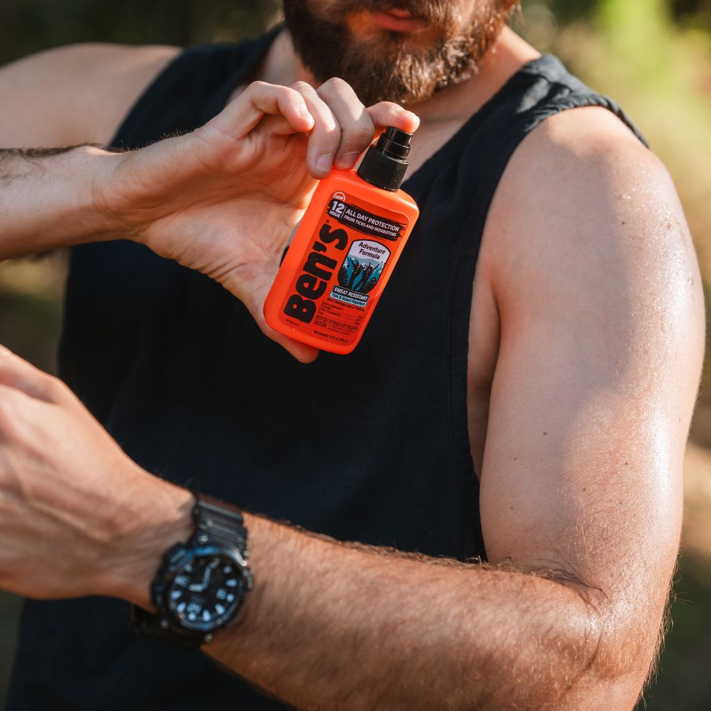 Ben's Adventure Formula 3.4 oz man spraying on arm