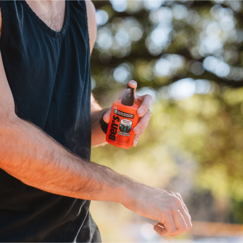 Ben's Adventure Formula 3.4 oz man spraying on arm