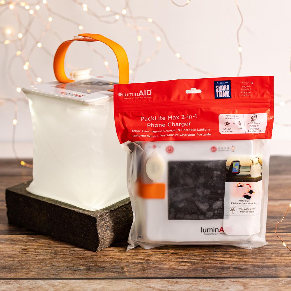 Packlite max power lantern in packaging and then fully inflated.