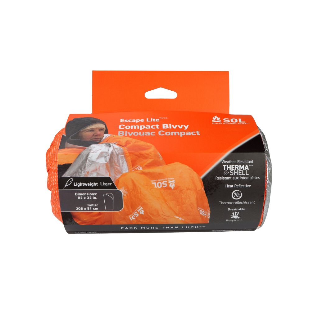 Orange bivvy sack packaging with SOL logo on a white background