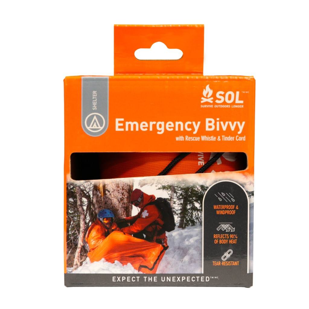 Emergency Bivvy with Rescue Whistle - Orange in packaging