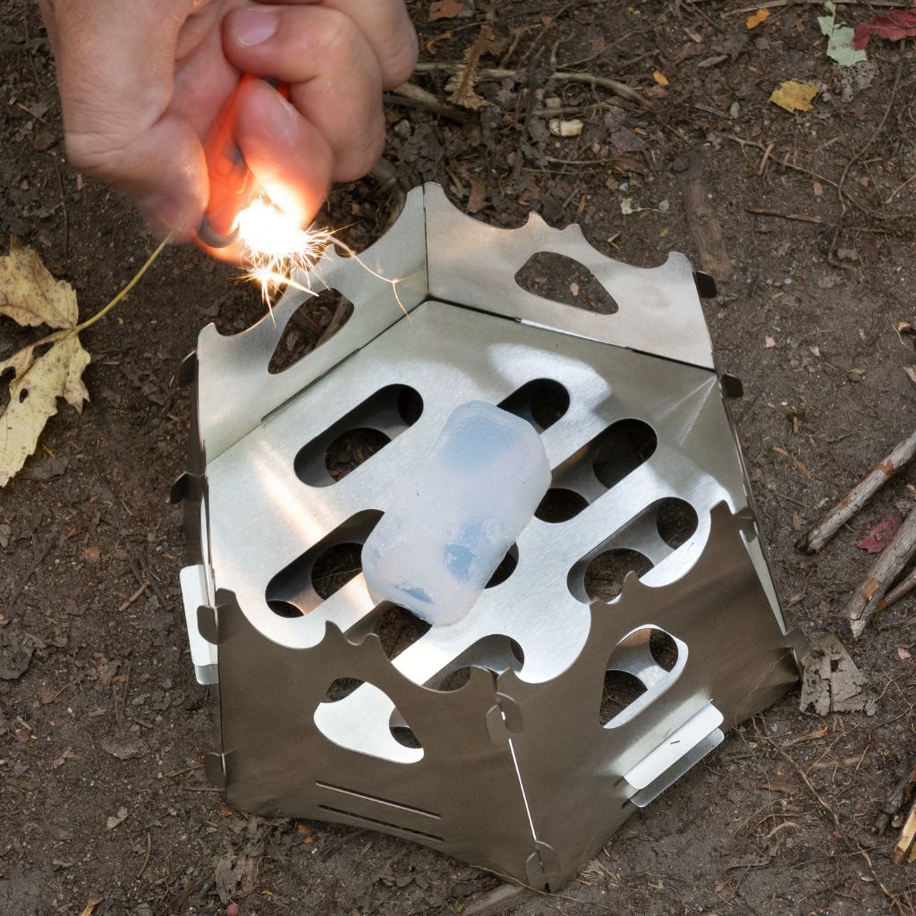 Fire Lite Fuel Cubes lighting fuel cube in metal collapsible stove