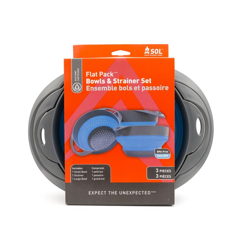 Flat Pack Bowls & Strainer Set in packaging