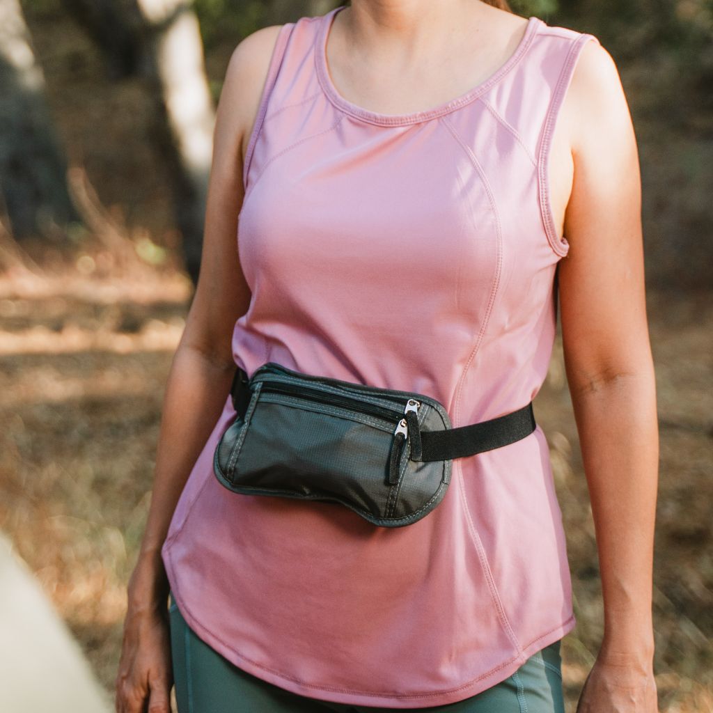 Trail Ready Survival Kit hip bag around woman's waist