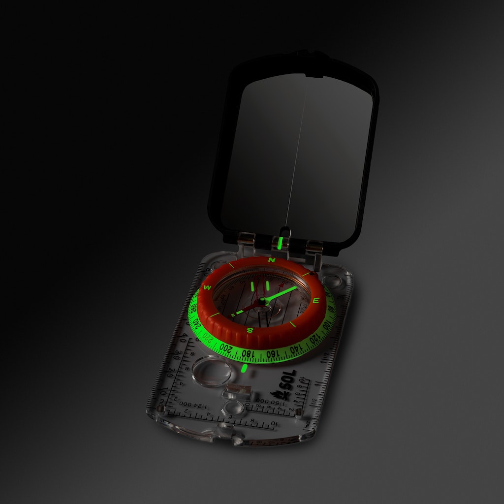 Sighting Compass with Mirror showing glow in the dark feature